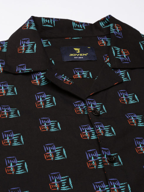 Black Printed Short Sleeves Shirt
